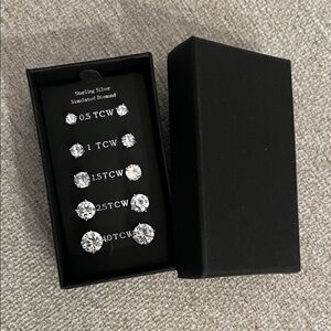 Sterling Silver Simulated Diamond Stud Earring Set - White